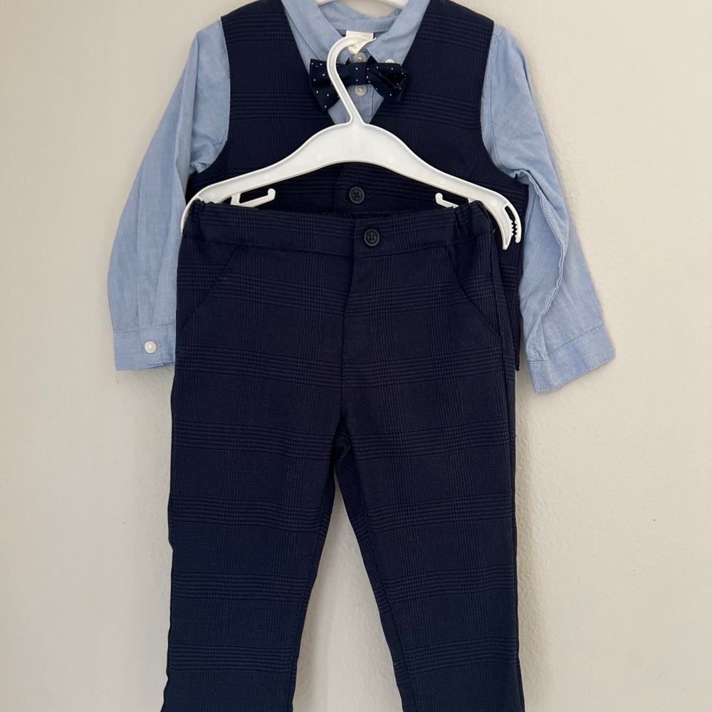 Navy Blue Vest and Pants Set with Light Blue Shirt